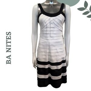 BA Nites Black & White Beaded Bandage Dress - Size 6 (New with Tags)